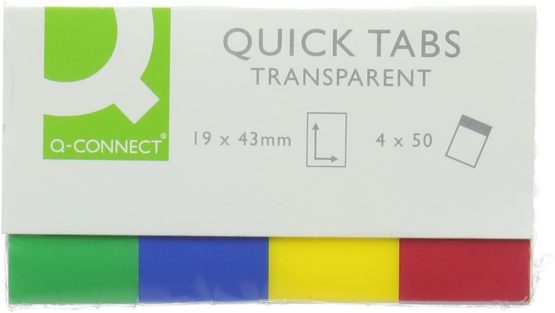 Q-Connect Quick Tabs, 20 x 45 mm, Transparent Assorted, Pack of 200