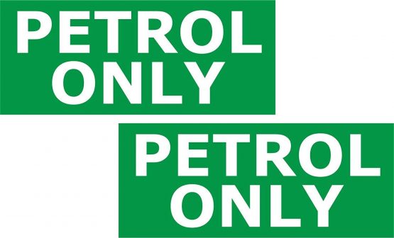 PETROL ONLY 60x25 mm Stickers - Pack of 2 Car or Van Round Fuel Reminder Decals