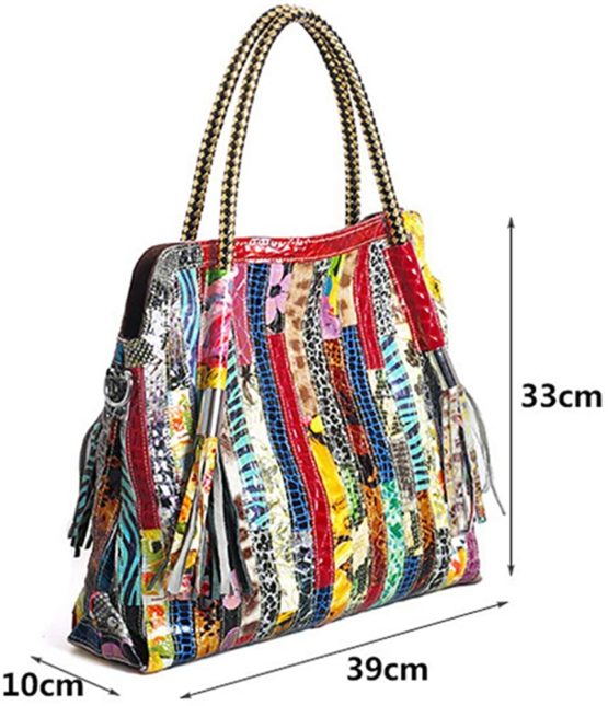 Women’s Multicolor Boston Bag Genuine Leather Colorful Large Tote Handbag Purse - Image 2