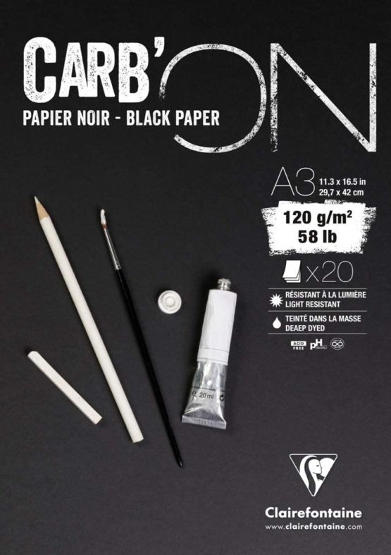 Clairefontaine Carb'On Black Glued Paper Pad, 120 g, A3, 20 Sheets