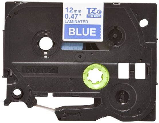 Brother Tze535 12mm Gloss Laminating Tape - White/ Blue - Image 3