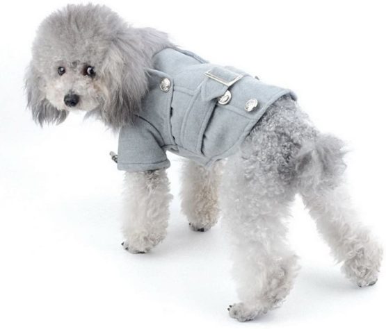 Pet Cat Dog Clothes European Woolen Fur Collar Coat Small Dog Cat Pet Clothes Costume Light Grey XL - Image 3