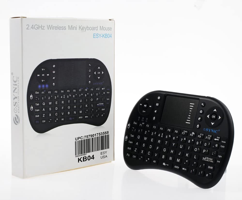 eSynic Upgraded Bluetooth Mini Wireless Keyboard 2.4G XBMC Touchpad Mouse Combo Multi-media Portable Handheld Keyboard for Phone Google XBOX TV HTPC IPTV Raspberry PS5 British Layout-Black - Image 2