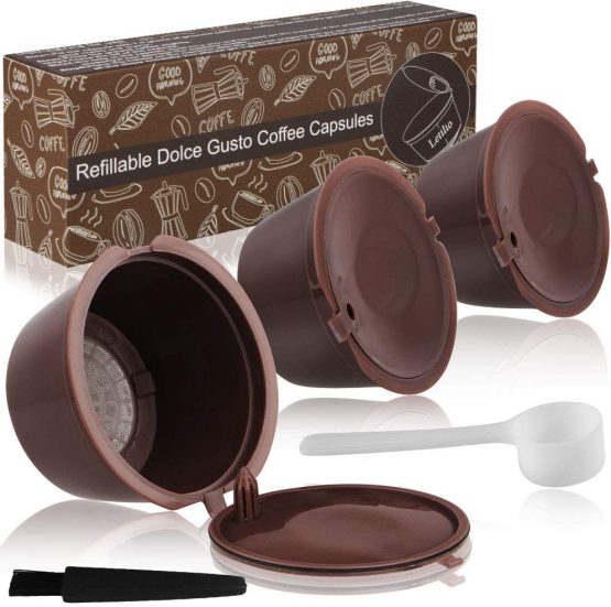 Dolce Gusto Coffee Reusable Refillable Pods 3 pcs, Dolce Gusto Machines Coffee Pod Compatible Filter Cups BPA Free Coffee Pods for Dolce Gusto with 1 Plastic Spoon and 1 Cleaning Brush