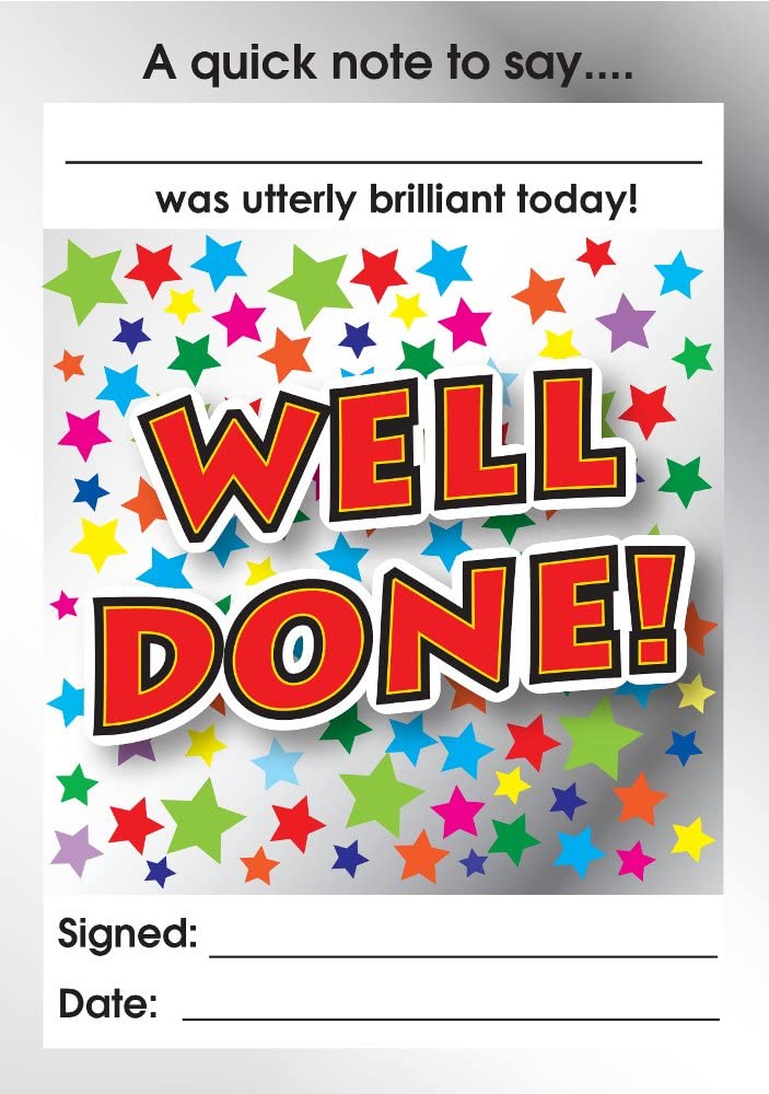 SuperStickers Reward Praise Note Pad for Teachers - 'Utterly Brilliant - Well Done'. 60 sheets, Mixed, a6