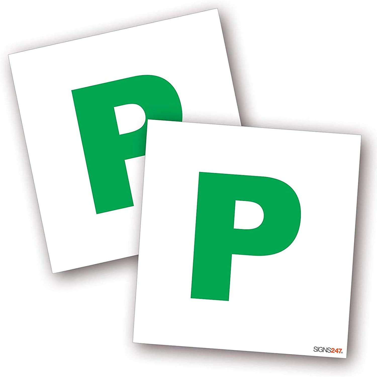 P Plate Stickers, Pack of 2-180mm x 180mm, P Plates New Driver Sticker, Waterproof & Fade-Resistant Vinyl, Easy Application