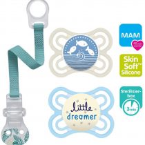 MAM Perfect Day & Night Dummies 0-6 incl.2 Sterils + BabyFehn pacifier holder
