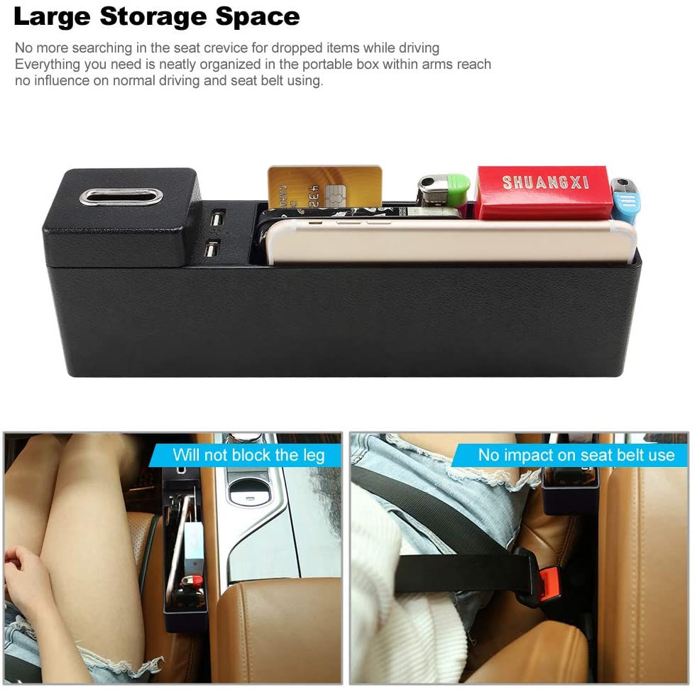 Jevogh GR24 Car Seat Gap Organiser, Car Seat Side Pocket with Coin Box and 2 USB Charging Ports, Universal Reversible Seat Storage Gap Filler for Both Driver Seat and Passenger Seat. - Image 4
