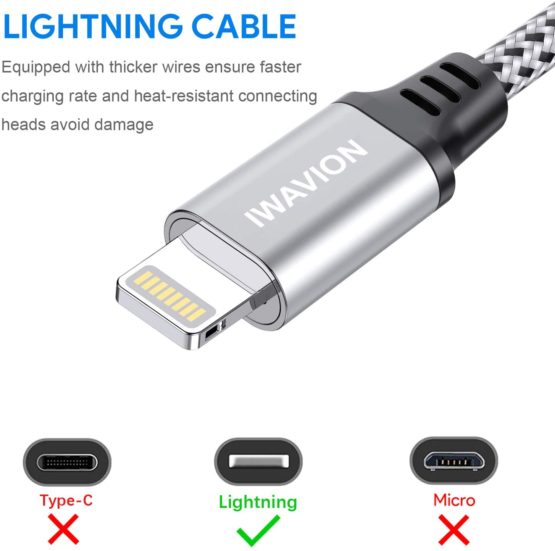 IWAVION iPhone Charger Cable, 3pack 3ft/1m Lightning Cable Nylon Braided MFi Certified iPhone Cable USB Sync Cord Fast iPhone Charging Cable for iPhone XS Max X XR 8 7 6s 6 Plus, iPad Mini-Silver/B - Image 2