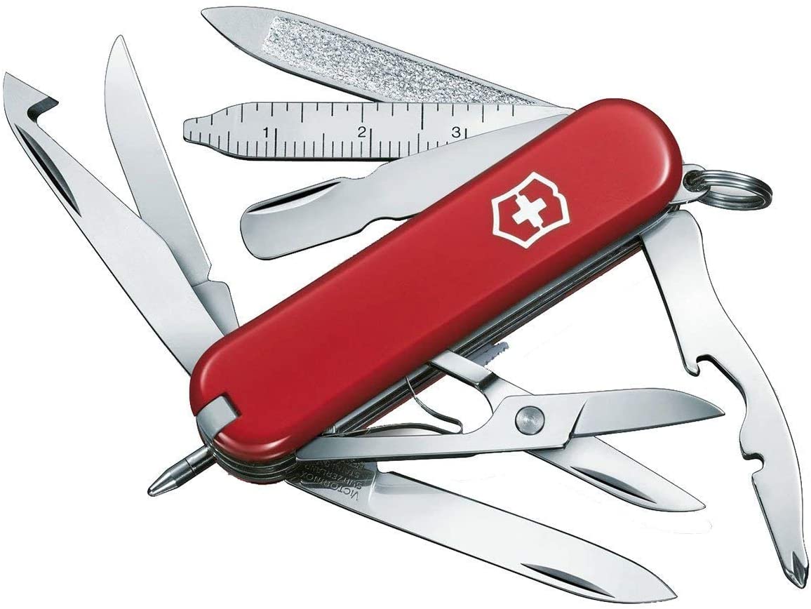 Victorinox Swiss Pocket Knife Mini Champ, Small, 18 Functions, Swiss Made, Multi Tool with Paper Knife, Bottle Opener, Crimper, Red