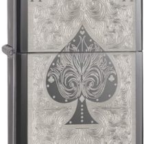 Zippo Men's Windproof Metal Long Lasting Best Fluid Refillable Perfect for Cigarettes Cigars Candles Pocket Lighter Fire Starter Ace Design, Black Ice, Regular