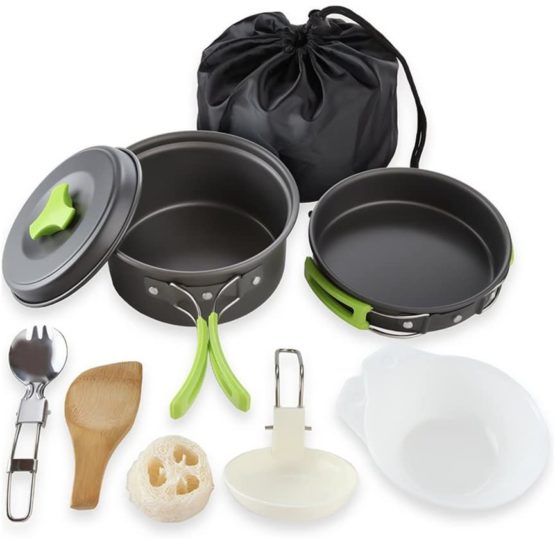 Qtiwe 10-Piece Cookware Kit Picnic Pots Cookware Camping Set for Camping Outdoor Hiking Picnic BBQ, Foldable Camping Pots, Fda Certified