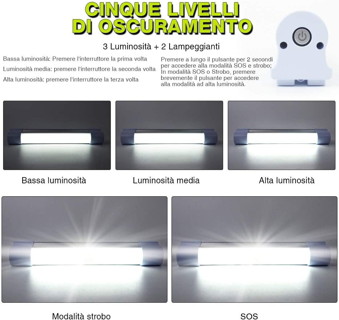 LETOUR LED Tube Magnetic Work Light 60W 800Lumens LED Light Bar 5 Dimmable Levels Camping Lantern USB Rechargeable Portable Lights Endurance for 60 Hours(LT-LTK60 60Watts) - Image 2