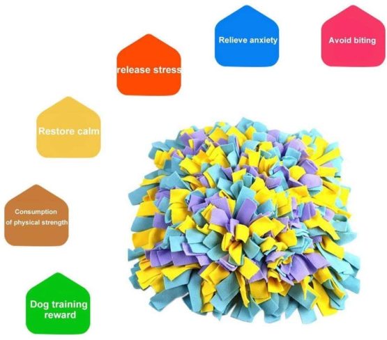 YEAKOO Dog Snuffle Mat, Hand Woven Dog Sniffing Pad Soft Pet Nose Work Smell Snuffle Mat Training Feeding Foraging Skill Blanket Dog Play Mats Puzzle Toys 45cmx45cm (Yellow/Purple/Blue) - Image 2