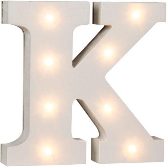 OOTB Illuminated Letter K Light with 8 LED, Wood, White