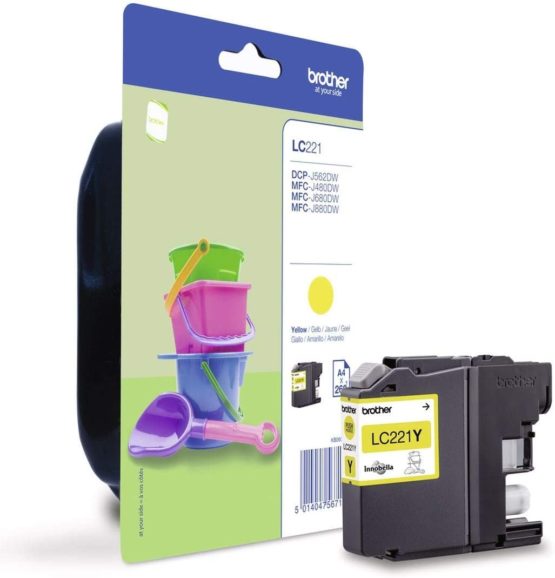 Brother LC-221Y Inkjet Cartridge, Yellow, Single Pack, Standard Yield, Includes 1 x Inkjet Cartridge, Brother Genuine Supplies