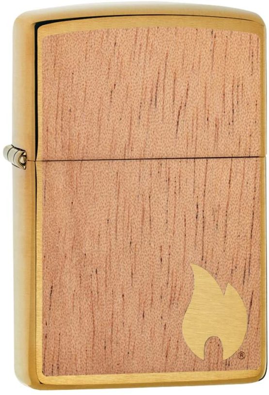 Zippo Unisex's Woodchuck Flame, Mahogany Emblem Windproof Lighter, Brass, Regular