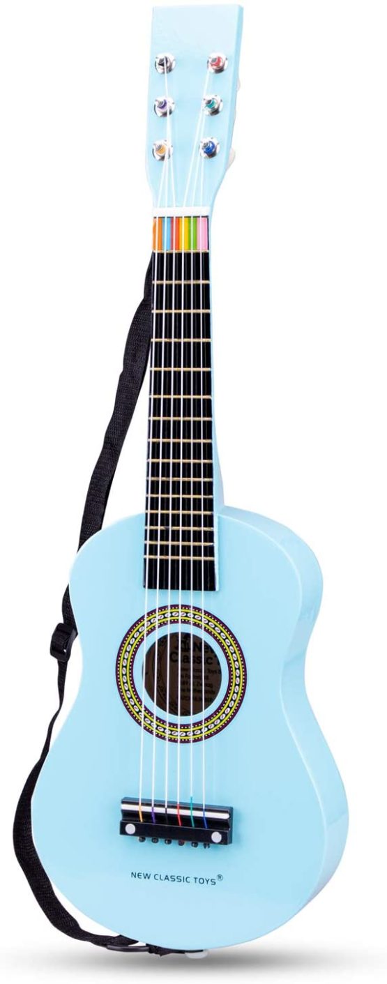New Classic Toys 10342 Wooden Guitar Toy for Toddlers 3 Boys and Girls Baby Gifts, Kids Musical Instruments for Childrens Three Year Old Inclusive Musicbook, Red, 10346, Blue