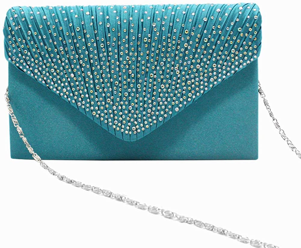 Dreneco Ladies Diamond Envelope Clutch Bag Evening Party/Bridal Wedding/Hand Bag, Blue - Image 2