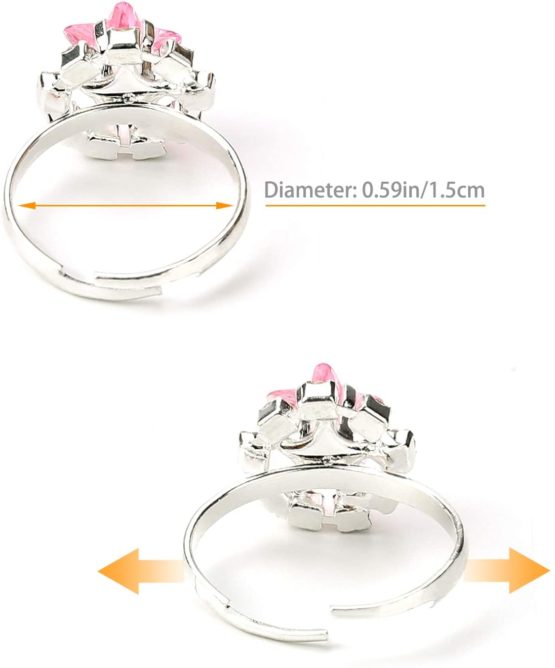 Hifot 12 pcs Girls Crystal Adjustable Rings, Princess Jewelry Finger Rings with Heart Shape Box, Girl Pretend Play and Dress up Rings for Children Kids Little Girls - Image 4