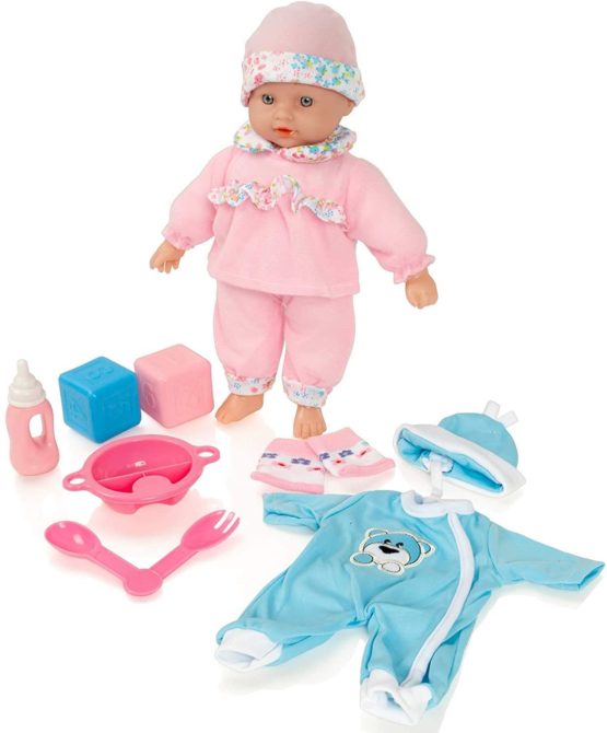 Molly Dolly Sweet Sounds 30cm Talking Baby Doll Set with 2 Outfits and 6 Baby Doll Acessories (Batteries Included) - Great Gift for Girls Age 2 - 6 Years - Image 4
