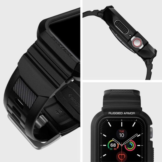 Spigen Rugged Armor Pro Designed for Apple Watch Case with Strap for Series 7 45mm and 44mm Series 6/SE/5/4 - Black - Image 2