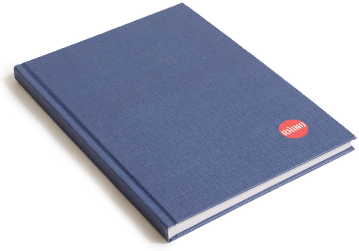 Rhino A5 Blue Notebook, 192-Page / 8mm Lined Writing Book, 1-Pack, Hardback & Casebound Pad, School & Office Stationery Supplies