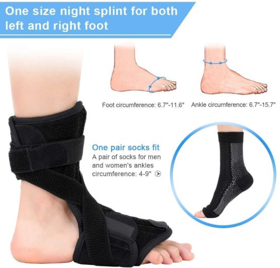 Plantar Fasciitis Night Splint and Compression Socks Kit, Plantar Fasciitis Support Brace, Orthotic Foot Drop Brace Day for Men and Women, with Stretching Straps for Pain Relief - Image 4
