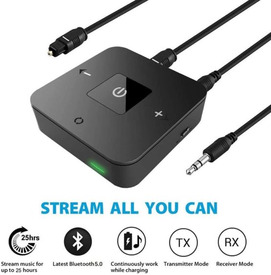 Golvery Bluetooth Transmitter with Digital Optical and AUX Jack, Wireless Transmitter Receiver Audio Adapter for TV PC Ipad Speaker Headphones Home Stereo System, Stream Music with aptX LL - Image 3