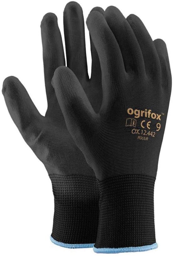24 Pairs PU Coated Black Nylon Work Gloves. Gardening, Builders, Mechanic and round sticker AJS LTD® (L-9) - Image 2