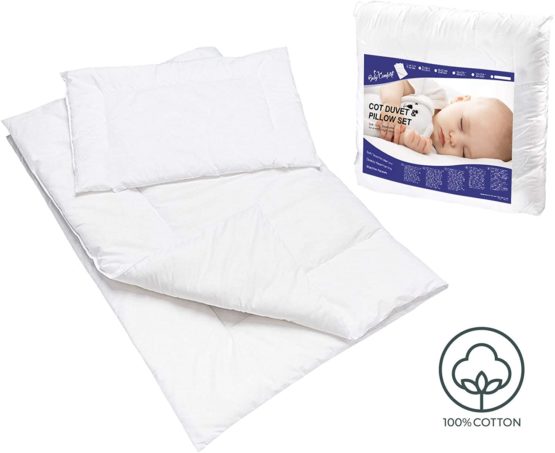 Quilted Duvet & Pillow Set 80 x 70 cm for Baby Crib or Pram - 100% Cotton