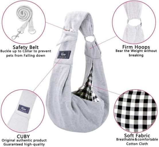 CUBY Reversible Pet Sling Carrier Hands-free Sling Pet Dog Cat Carrier Bag Soft Comfortable Puppy Kitty Rabbit Double-sided Pouch Shoulder Carry Tote Handbag (Grey) - Image 3
