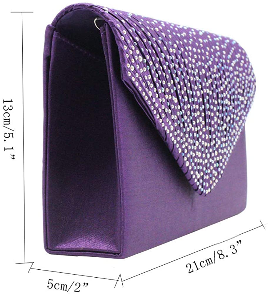 Dreneco Ladies Diamond Envelope Clutch Bag Evening Party/Bridal Wedding/Hand Bag, Purple - Image 4