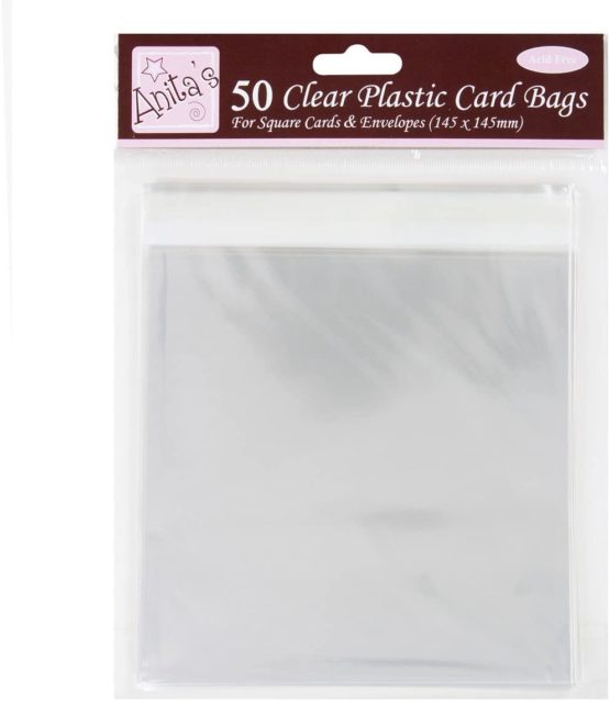 Anitas Square Plastic Card Bag with 25 mm Lip, Pack of 50, Transparent