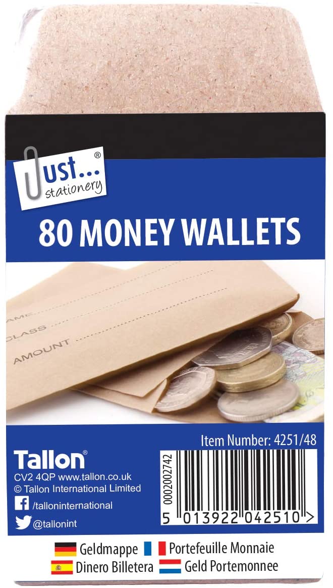 Just Stationery 70x105mm Money Envelope ( 80 Wallets), brown