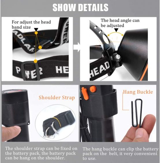 Hunting friends High Power LED Headlamp Rechargeable Headlight Waterproof Head Flashlight Torch for Hunting Fishing Camping (White Light) - Image 4