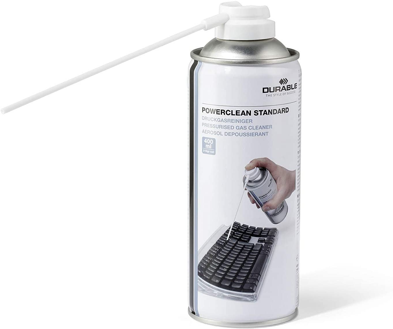 Durable POWERCLEAN Air Duster Standard | Compressed Gas For Computer & Keyboard Cleaning | 400ml Size Air Canister