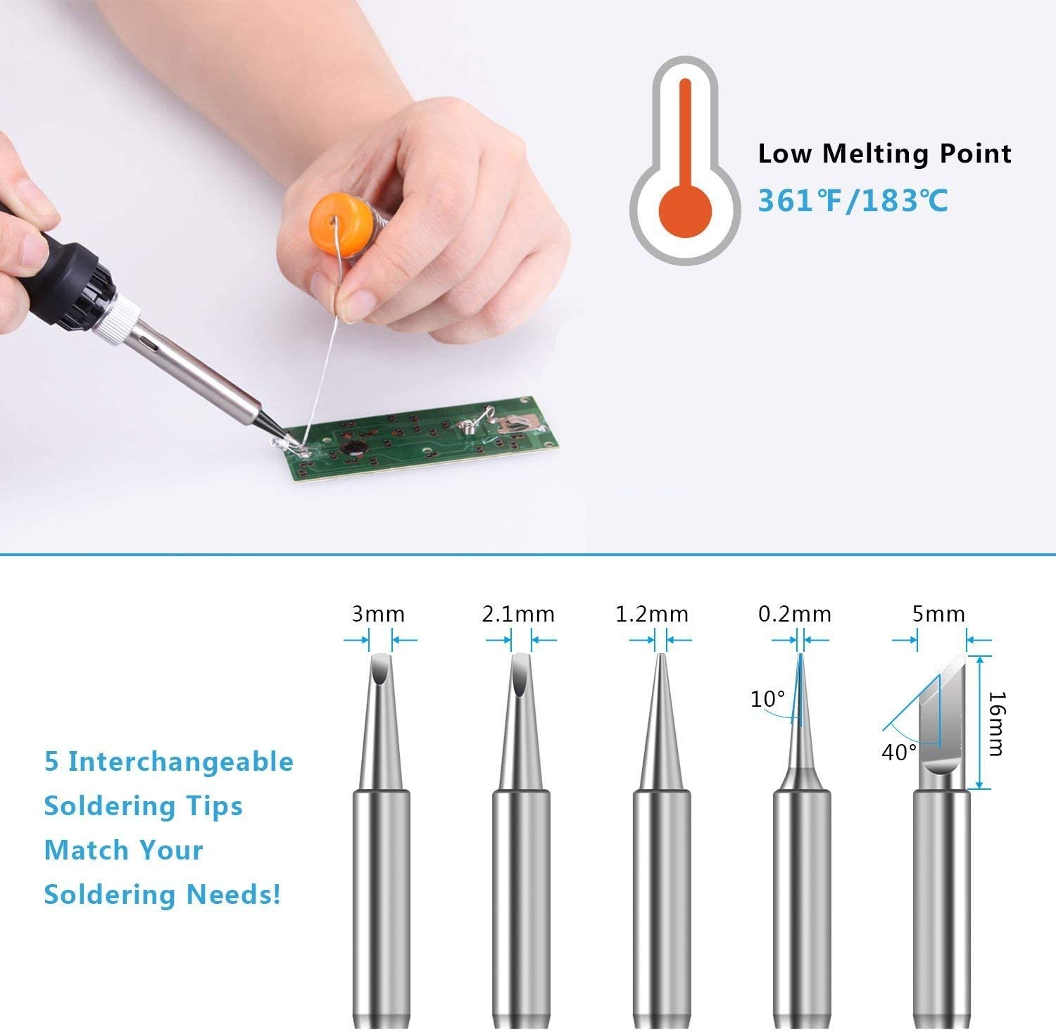 TABIGER Soldering Iron Kit - 60W Temperature Adjustable Electric Solder Iron Gun Welding Set including Toolbox (12 Pieces kit) - Image 4