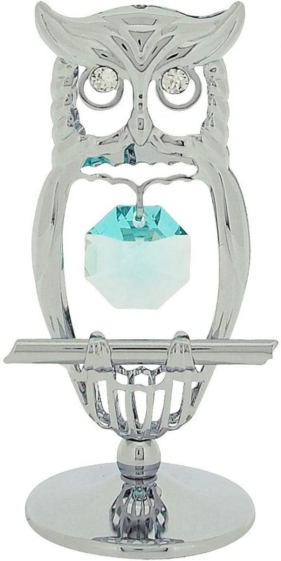 Crystocraft Chrome Plated Keepsake Gift Ornament - Owl with Swarvoski Crystal Elements