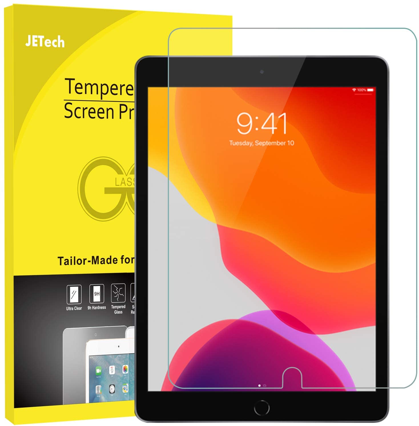 JETech Screen Protector for iPad (10.2-Inch, 2021/2020/2019 Model, 9/8/7 Generation), Tempered Glass Film, 1-Pack