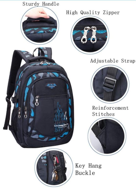 Backpack Boys School Bags Big Bookbags Durable Heavy Duty Student Kids Travel Waterproof (Blue) - Image 4