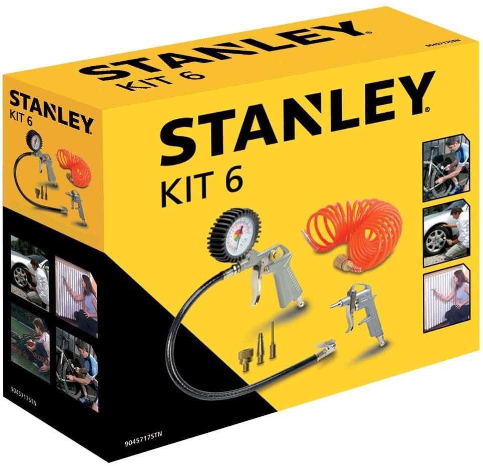 Stanley Air Tool Kit, 6 Piece for use with stanley compressors, Silver, 9045717STN