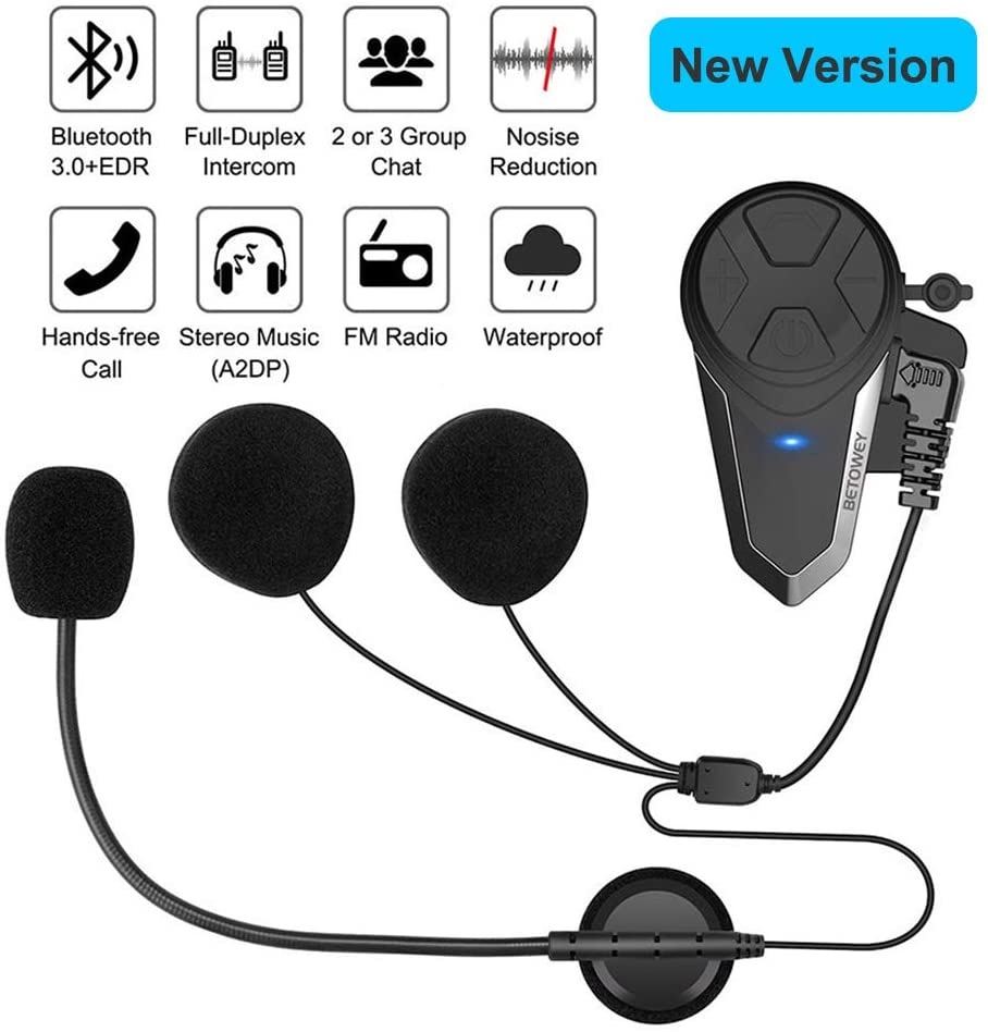 BETOWEY Motorcycle Intercom BT-S3 Motorbike Helmet Bluetooth Headset Communication Systems (Waterproof/Handsfree/Stereo Music/FM Radio/GPS) - Image 2