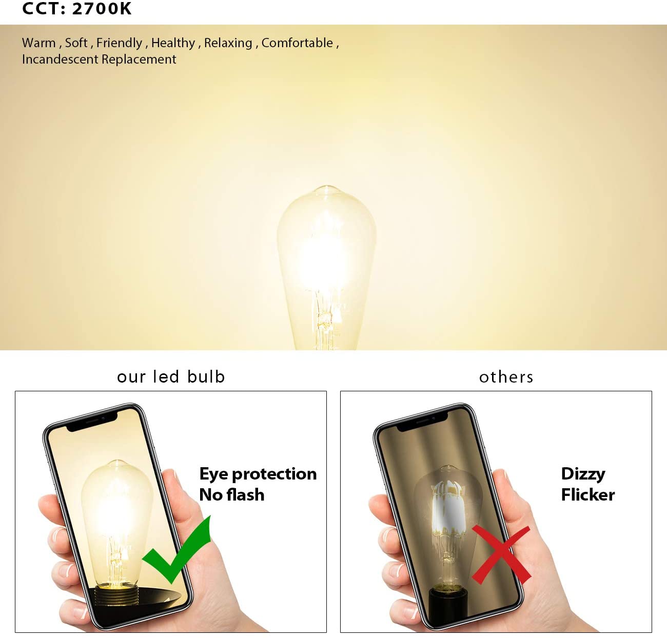 LVWIT 4W Edison Screw Bulb,E27 Vintage Light Bulbs 40W Equivalent,470LM,2700K Warm White E27 GLS Bulb,ST64 Squirrel Cage Bulbs,220-240v,Non-dimmable (6 PCS) - Image 4