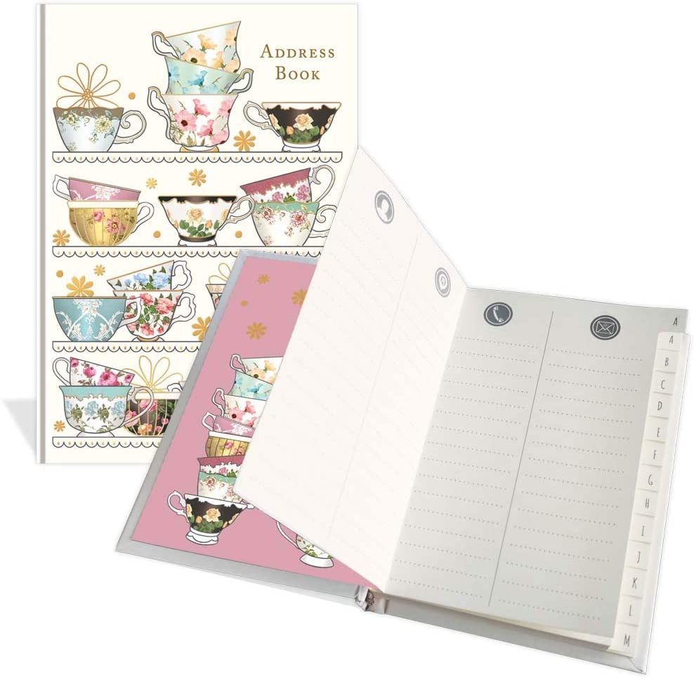 Luxury Pocket Address Book - Time for Tea Design- 104 Pages - Size 91mm x 130mm