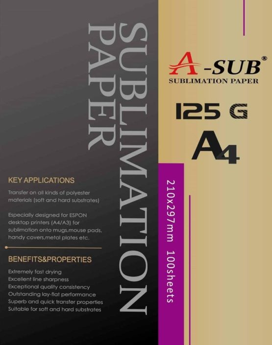 A-SUB Sublimation Paper A4, 210x297mm, 100 Sheets, 125gsm, Compatible with EPSON, SAWGRASS, RICOH, Brother Sublimation Printer