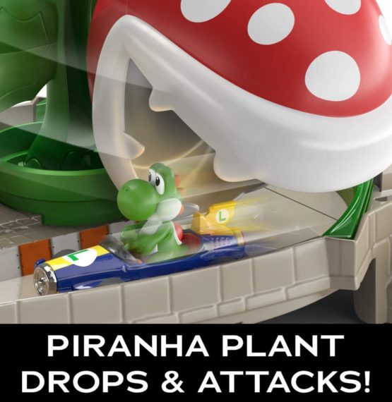 Hot Wheels GFY47 Mario Kart Piranha Plant Slide Playset with 1:64 Die-Cast Yoshi and B-Dasher Vehicle - Image 4