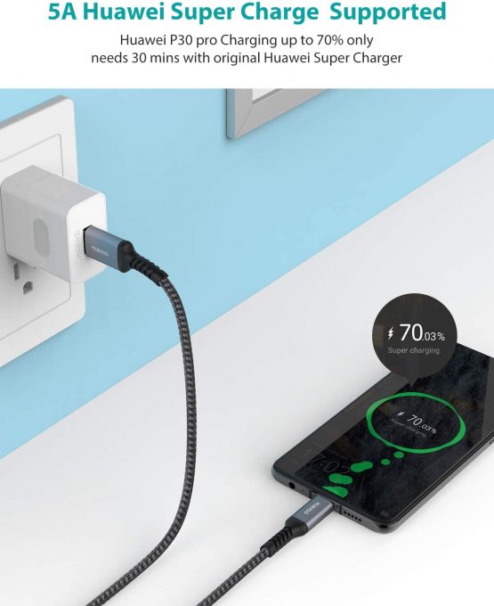 USB C Cable 5A [2Pack/2M+2M], NIMASO USB Type C 40W Huawei Superfast Charging Charger Data Cable Lead for Huawei P40 Pro, P20, P30 Pro, P30, Mate 20 Pro, Mate 20, Mate 20 RS, nova 5 Pro, Honor 20 Pro - Image 2