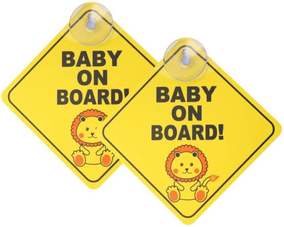 kuou 2 pcs Baby on Board Car Warning, Baby on Board Sticker Sign for Car Warning with Suction Cups