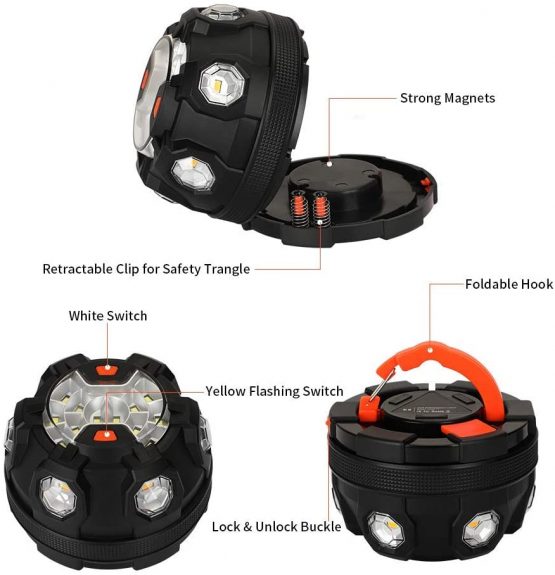 powerlantz Car Emergency Light Breakdown Kit, Super Bright LED Roadside Safety Amber Flashing Warning Light Beacon With 1.5km visibility & Magnetic Base Attachment - Image 2